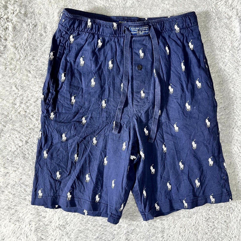 Polo Ralph Lauren Sleep Shorts Mens Small Blue All Over Pony Print Slim Fit